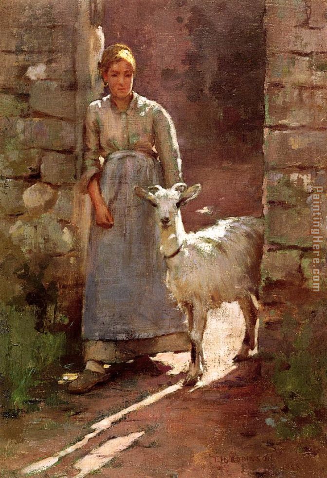 Girl with Goat painting - Theodore Robinson Girl with Goat art painting